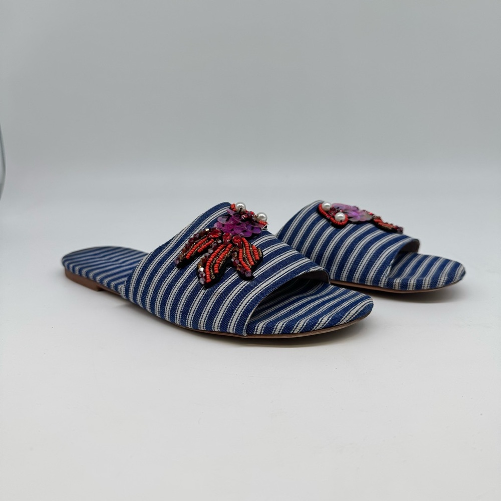 Le Château Navy Striped Beaded Slide Sandals – Like New (Size 9)